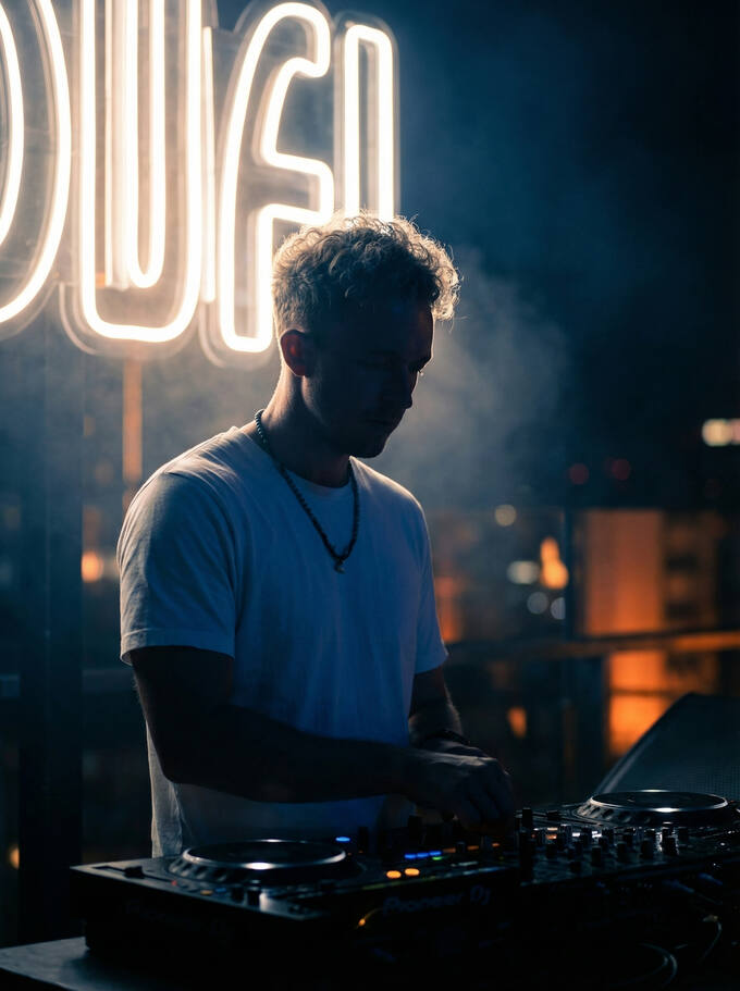BYAS DJing on a Bangkok rooftop
